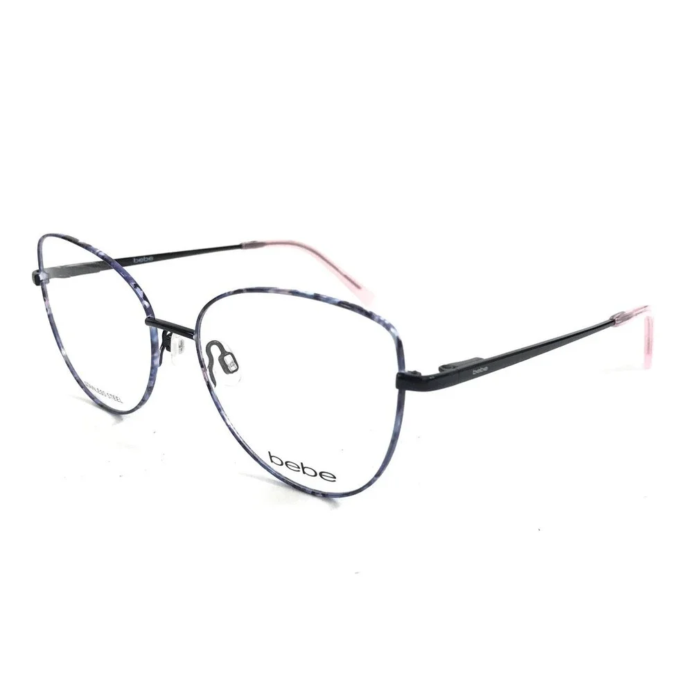 Bebe Eyeglasses Frames BB5207 001 JET FLORAL Black Blue Pink Cat Eye 53-16-140
